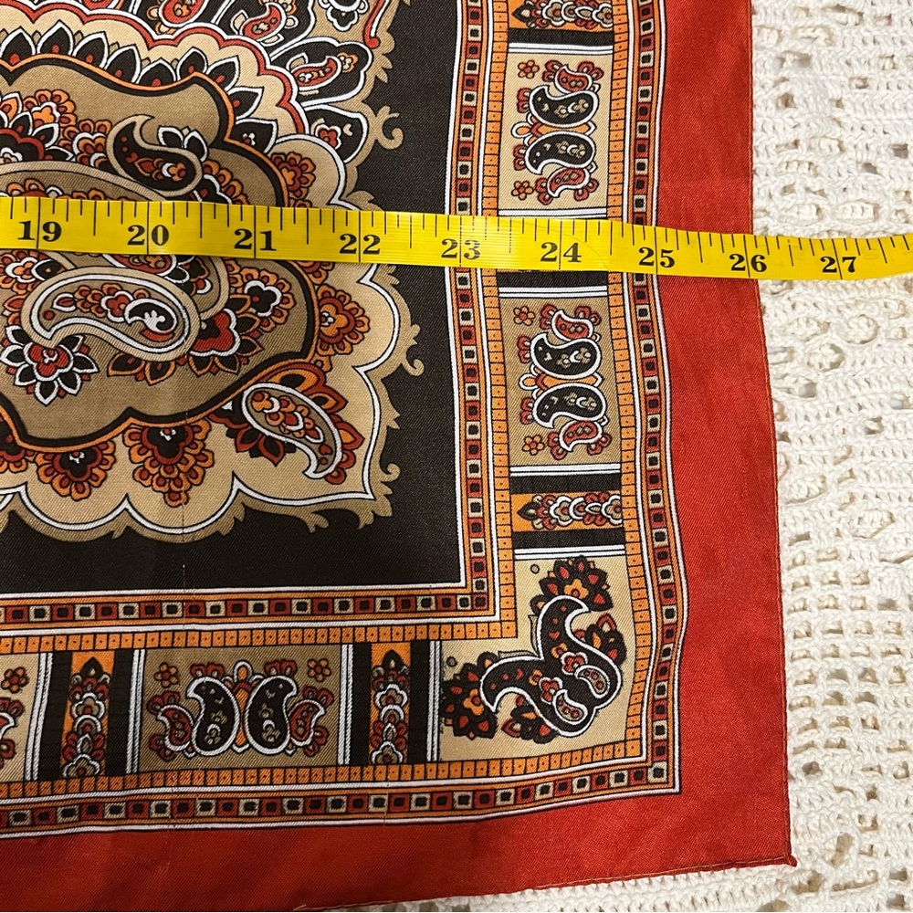 Vintage Square Brown with Orange Trim Scarf - Picture 4 of 5